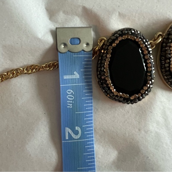 Talbots Black stone gold necklace w/ black & rose gold crystal edging. Statement - Picture 4 of 6